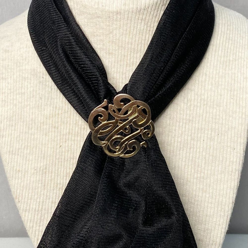 💎Vintage Gold Tone Ornate Scarf Holder Clip Swirl Design Initials